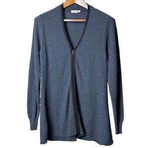 Textures Size 0 Full Zip Longline Cardigan Cotton Jacket Made in USA Blue Gray